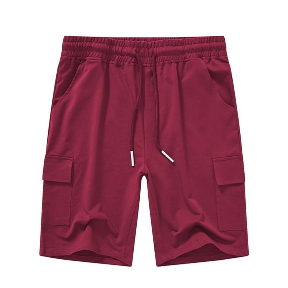Satankud Men's Casual Cargo Shorts Classic Relaxed Drawstring Stretch Elastic Waist Beach Shorts with 5 Pockets WineRed-40