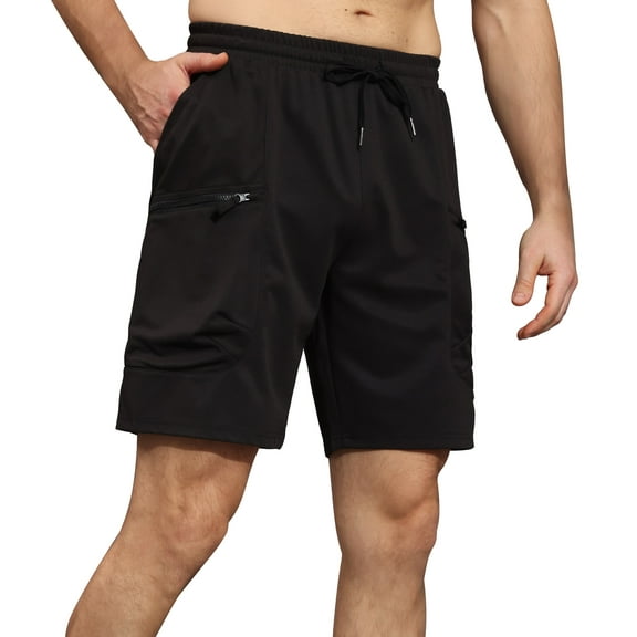 Satankud Mens Knit Plaid Casual Cargo Shorts Zipper Pockets Quick Dry Elastic Waist Cargo Outdoor Hiking Shorts Black-38