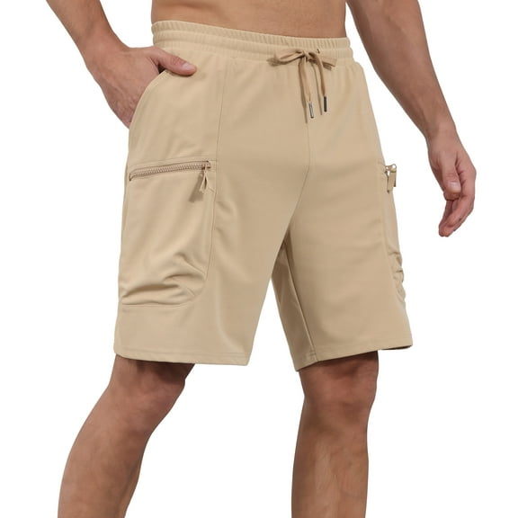 Satankud Mens Knit Plaid Casual Cargo Shorts Zipper Pockets Quick Dry Elastic Waist Cargo Outdoor Hiking Shorts Khaki-40