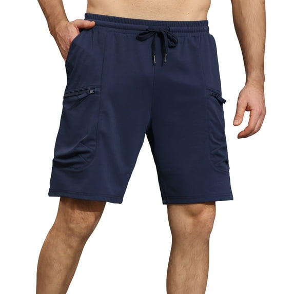 Satankud Mens Knit Plaid Casual Cargo Shorts Zipper Pockets Quick Dry Elastic Waist Cargo Outdoor Hiking Shorts NavyBlue-34