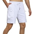 thumbnail image 1 of Satankud Mens Knit Plaid Casual Cargo Shorts Zipper Pockets Quick Dry Elastic Waist Cargo Outdoor Hiking Shorts White-38, 1 of 8