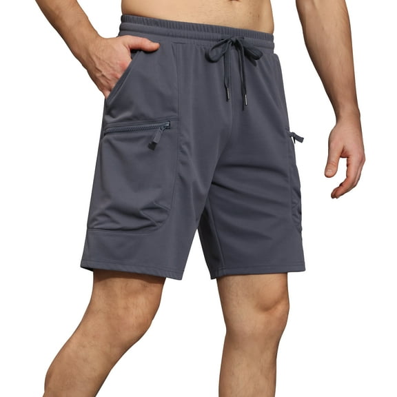 Satankud Mens Knit Plaid Casual Cargo Shorts Zipper Pockets Quick Dry Elastic Waist Cargo Outdoor Hiking Shorts Iron Gray-38