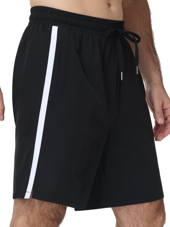 Men's Athletic Shorts With Pockets and Elastic Waistband Breathable Mesh Stretch Running Shorts Drawstring Waist Relaxed Casual Sports Gym Basketball Shorts Black-2XL