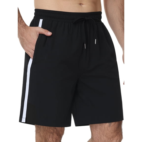 Satankud Men's Quick Dry Athletic Running Shorts Breathable Workout Activewear Shorts with Zipper Pockets Black-L