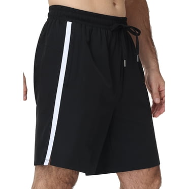 Satankud Men's Athletic Shorts With Pockets and Elastic Waistband Breathable Mesh Stretch Running Shorts Drawstring Waist Relaxed Casual Sports Gym Basketball Shorts Black-M