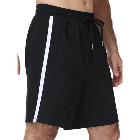Men's Athletic Shorts With Pockets and Elastic Waistband Breathable Mesh Stretch Running Shorts Drawstring Waist Relaxed Casual Sports Gym Basketball Shorts Black-M