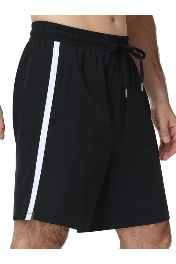 Men's Athletic Shorts With Pockets and Elastic Waistband Breathable Mesh Stretch Running Shorts Drawstring Waist Relaxed Casual Sports Gym Basketball Shorts Black-M
