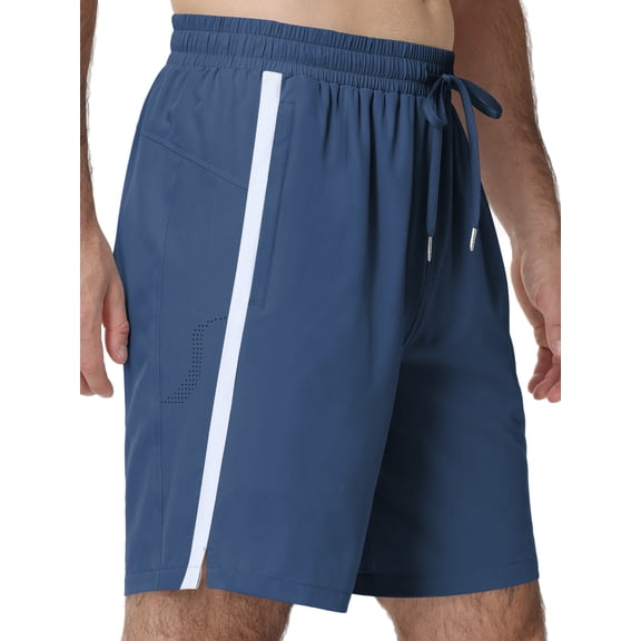 Satankud Men's Launch Quick Dry Running Shorts Breathable Lightweight Athletic Gym Shorts with Pockets for Workout Training Blue-L