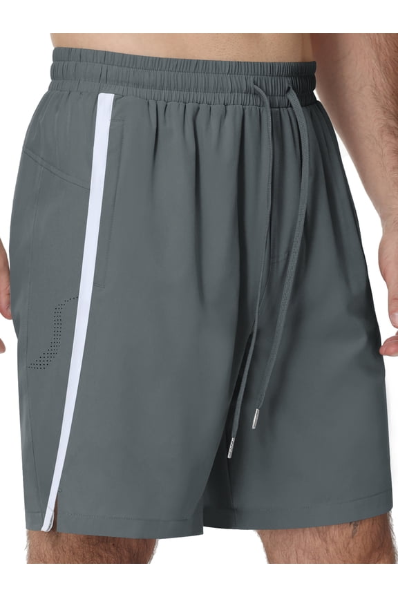 Men's Athletic Shorts With Pockets and Elastic Waistband Breathable Mesh Stretch Running Shorts Drawstring Waist Relaxed Casual Sports Gym Basketball Shorts Dark Gray-L