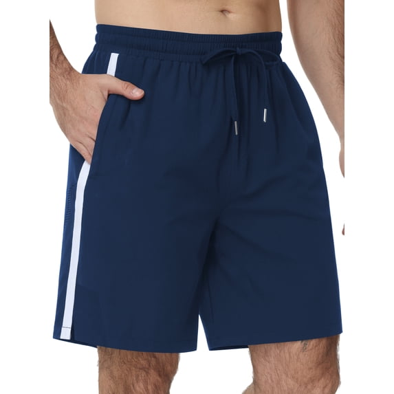 Satankud Men's Quick Dry Athletic Running Shorts Breathable Workout Activewear Shorts with Zipper Pockets NavyBlue-2XL