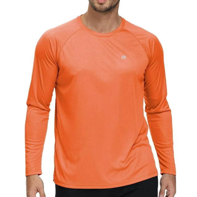 Satankud Men's Performance Long Sleeve Fishing Shirts Rashguard UPF 50+ UV Sun Protection Tee Tops for Outdoors Running Hiking Workout T-Shirt 2234-Orange-XL