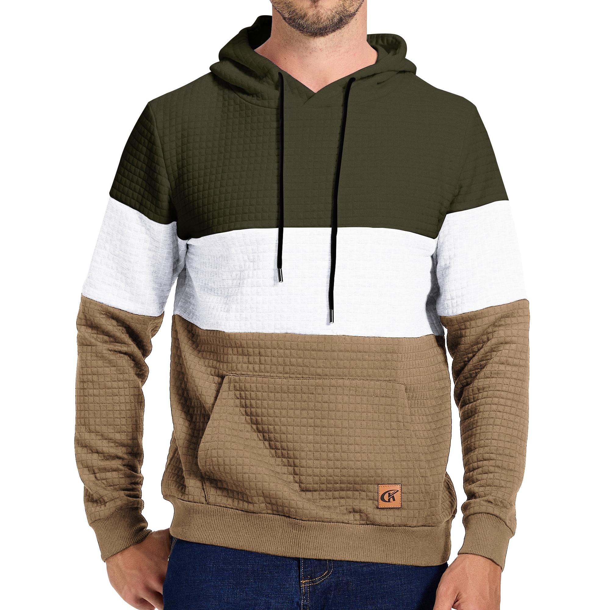YuKaiChen Men's Pullover Hoodie - Color Block Design, Kangaroo Pocket, Long Sleeve Casual Sweatshirt