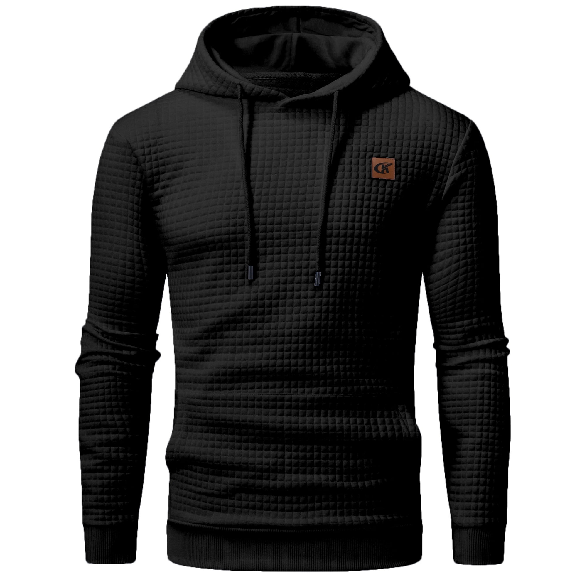 Satankud Men's Pullover Hoodies Plaid Jacquard Weave Long Sleeve