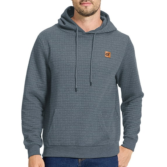 Satankud Men's Pullover Hoodies Plaid Jacquard Weave Long Sleeve Drawstring Hipster Casual Hooded Sweatshirts with Kanga Gray 2XL