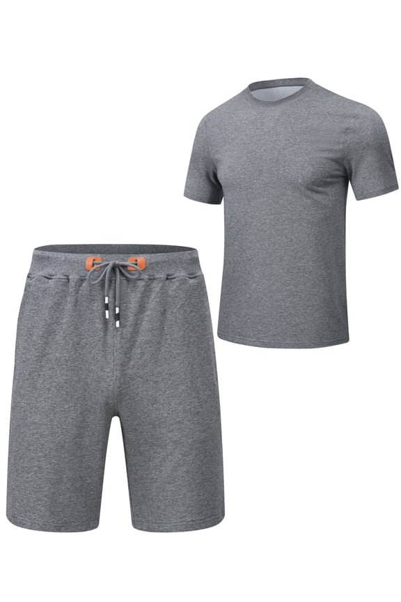 Men's Shirt and Shorts Set 2 Pieces Set Short Sleeve Summer Tracksuits Sets with Pockets Causal Jogging Sports Sweatsuit for Men 2 Piece Outfits Dark gray L