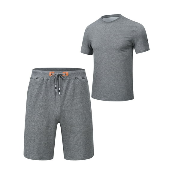 Satankud Men's Shirt and Shorts Set 2 Pieces Set Short Sleeve Summer Tracksuits Sets with Pockets Causal Jogging Sports Sweatsuit for Men 2 Piece Outfits Dark gray 2XL