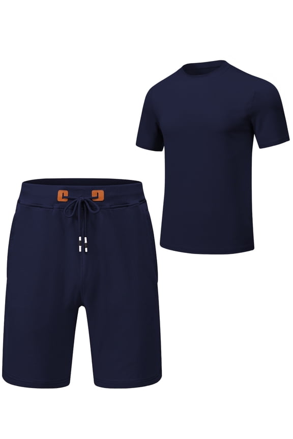 Men's Shirt and Shorts Set 2 Pieces Set Short Sleeve Summer Tracksuits Sets with Pockets Causal Jogging Sports Sweatsuit for Men 2 Piece Outfits Navy L