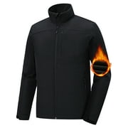 SATANKUD Men's Softshell Jacket Fleece Lined Waterproof Stand Collar Soft Lightweight Shell Rain Jacket Windbreaker Outdoor Hiking Black L