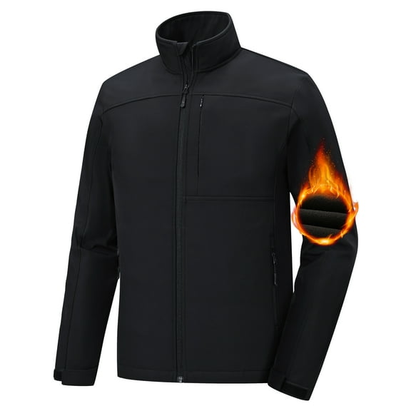 Satankud Men's Softshell Jacket Fleece Lined Waterproof Stand Collar Soft Lightweight Shell Rain Jacket Windbreaker Outdoor Hiking Black L