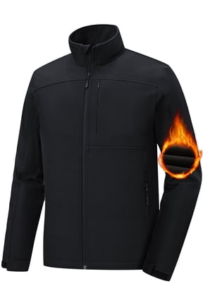 Men's Softshell Jacket Fleece Lined Waterproof Stand Collar Soft Lightweight Shell Rain Jacket Windbreaker Outdoor Hiking Black L