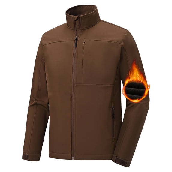 Muvtei Men's Softshell Jacket Fleece Lined Waterproof Stand Collar Soft Lightweight Shell Rain Jacket Windbreaker Outdoor Hiking Brown 2XL