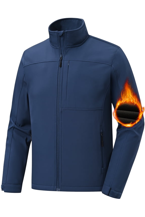 Men's Softshell Jacket Fleece Lined Waterproof Stand Collar Soft Lightweight Shell Rain Jacket Windbreaker Outdoor Hiking Clear Blue XL