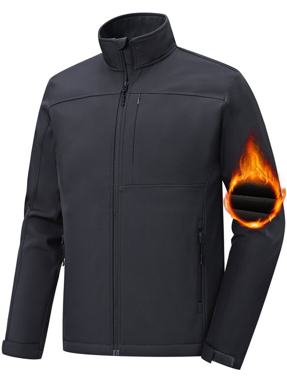 Men's Softshell Jacket Fleece Lined Waterproof Stand Collar Soft Lightweight Shell Rain Jacket Windbreaker Outdoor Hiking Grey 2XL