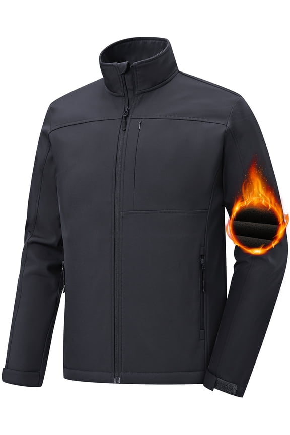 Men's Softshell Jacket Fleece Lined Waterproof Stand Collar Soft Lightweight Shell Rain Jacket Windbreaker Outdoor Hiking Grey M