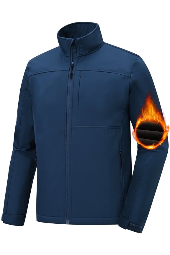 Men's Softshell Jacket Fleece Lined Waterproof Stand Collar Soft Lightweight Shell Rain Jacket Windbreaker Outdoor Hiking Navy 2XL