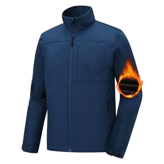 Muvtei Men's Softshell Jacket Fleece Lined Waterproof Stand Collar Soft Lightweight Shell Rain Jacket Windbreaker Outdoor Hiking Navy S