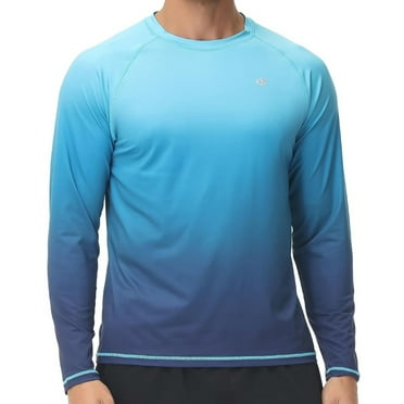 Satankud Men's Sun Protection Shirts UV SPF 50+ Long Sleeve Rash Guard Fishing Running Quick Dry Lightweight Sky Blue Gradient Navy S