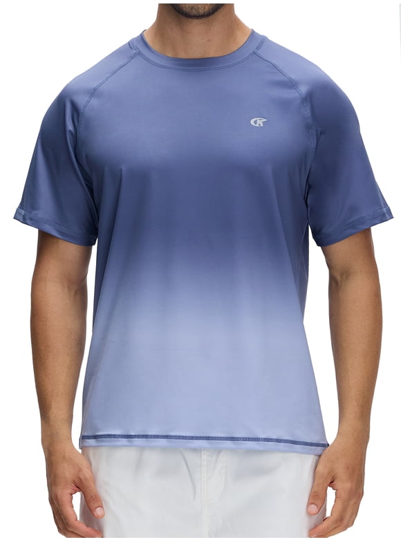 Men's Swim Shirts Rash Guard UPF 50+ UV Sun Protection T-Shirt Quick Dry Fishing Beach Shirt Dark Gray Gradient Light Gray L