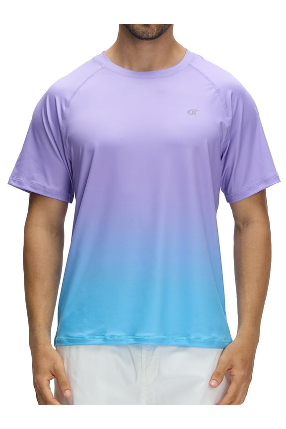 Men's Swim Shirts Rash Guard UPF 50+ UV Sun Protection T-Shirt Quick Dry Fishing Beach Shirt Purple Gradient Sky Blue M