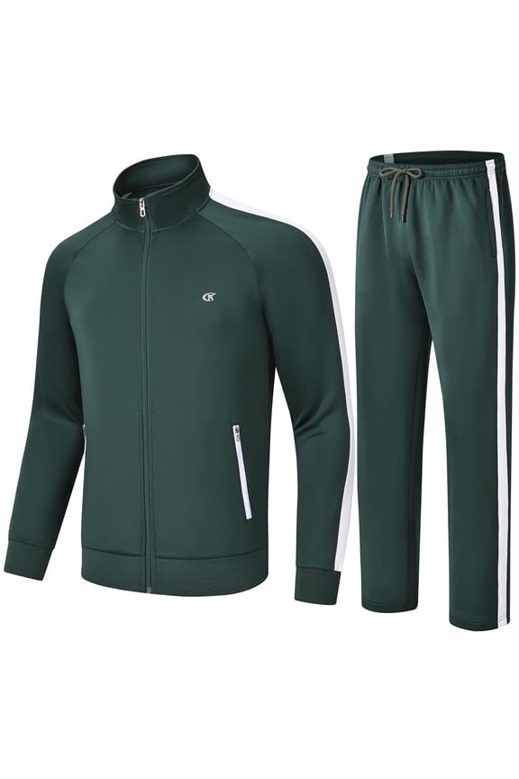 Men's Tracksuits 2 Pieces Set Long Sleeve Causal Full Zip Hiking Jogging Gym Sports Sweatsuit for Men 2 Piece Outfits Army&White XL