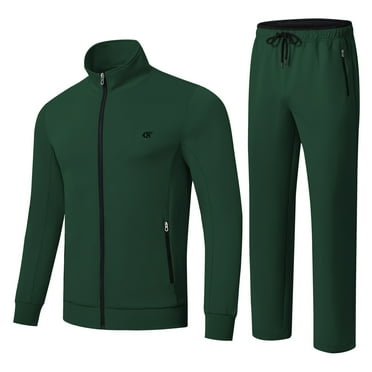 Satankud Men's Tracksuits 2 Pieces Set Long Sleeve Causal Full Zip Hiking Jogging Gym Sports Sweatsuit for Men 2 Piece Outfits Armygreen-L