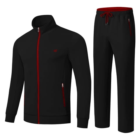 Men's Tracksuits 2 Pieces Set Long Sleeve Causal Full Zip Hiking Jogging Gym Sports Sweatsuit for Men 2 Piece Outfits Black L