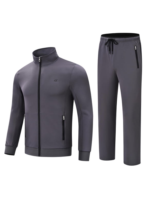 Men's Tracksuits 2 Pieces Set Long Sleeve Causal Full Zip Hiking Jogging Gym Sports Sweatsuit for Men 2 Piece Outfits Dark Gray XL