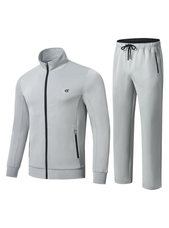 Men's Tracksuits 2 Pieces Set Long Sleeve Causal Full Zip Hiking Jogging Gym Sports Sweatsuit for Men 2 Piece Outfits Darkgrey-L