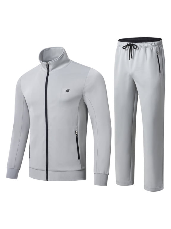 Men's Tracksuits 2 Pieces Set Long Sleeve Causal Full Zip Hiking Jogging Gym Sports Sweatsuit for Men 2 Piece Outfits Darkgrey-L