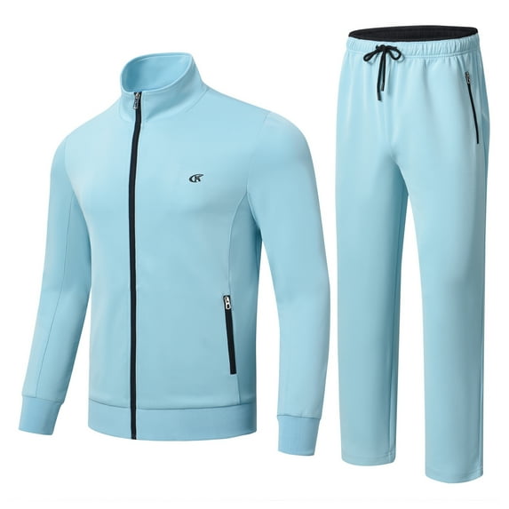 Satankud Men's Tracksuits 2 Pieces Set Long Sleeve Causal Full Zip Hiking Jogging Gym Sports Sweatsuit for Men 2 Piece Outfits GrayBlue-XL