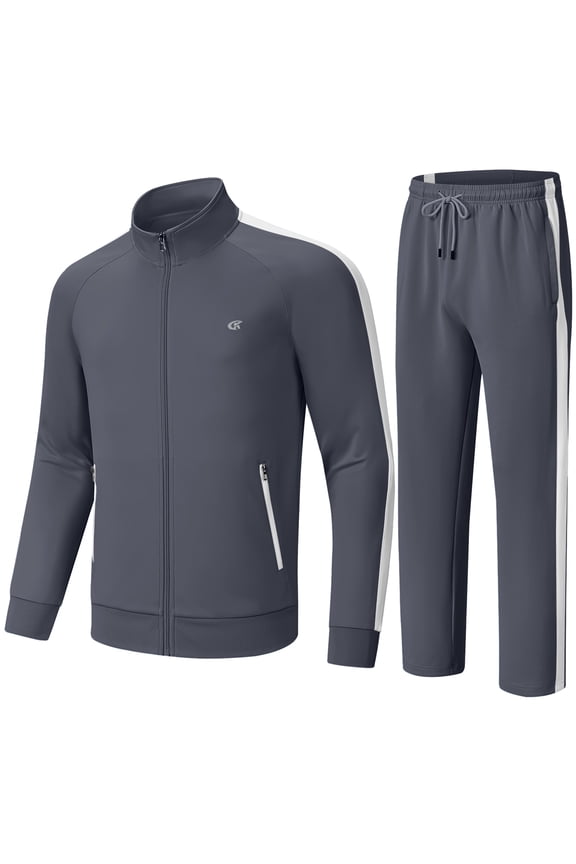 Men's Tracksuits 2 Pieces Set Long Sleeve Causal Full Zip Hiking Jogging Gym Sports Sweatsuit for Men 2 Piece Outfits Grey&White 2XL