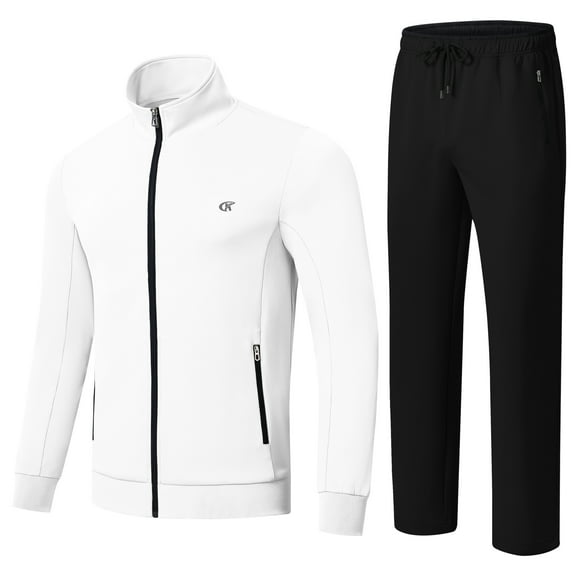 Satankud Men's Tracksuits 2 Pieces Set Long Sleeve Causal Full Zip Hiking Jogging Gym Sports Sweatsuit for Men 2 Piece Outfits White L