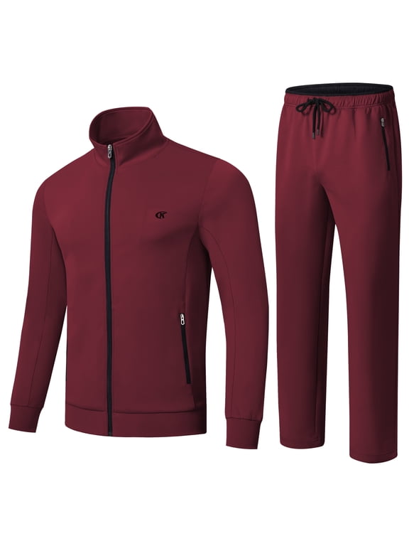 Men's Tracksuits 2 Pieces Set Long Sleeve Causal Full Zip Hiking Jogging Gym Sports Sweatsuit for Men 2 Piece Outfits Wine L