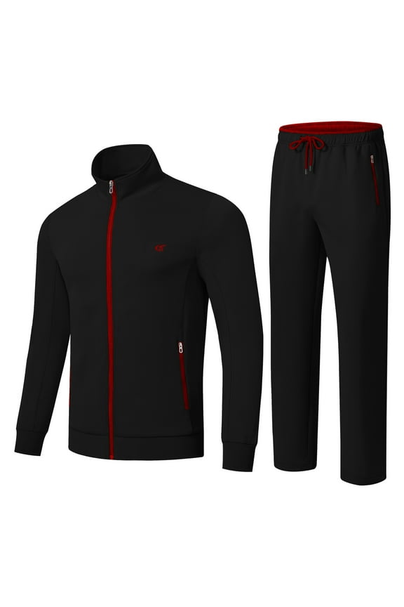 Men's Tracksuits 2 Pieces Set Long Sleeve Causal Full Zip Hiking Jogging Gym Sports Sweatsuit for Men Outfits Black-XL