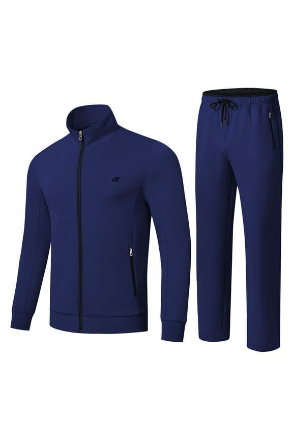 Men's Tracksuits 2 Pieces Set Long Sleeve Causal Full Zip Hiking Jogging Gym Sports Sweatsuit for Men Outfits Navy-L