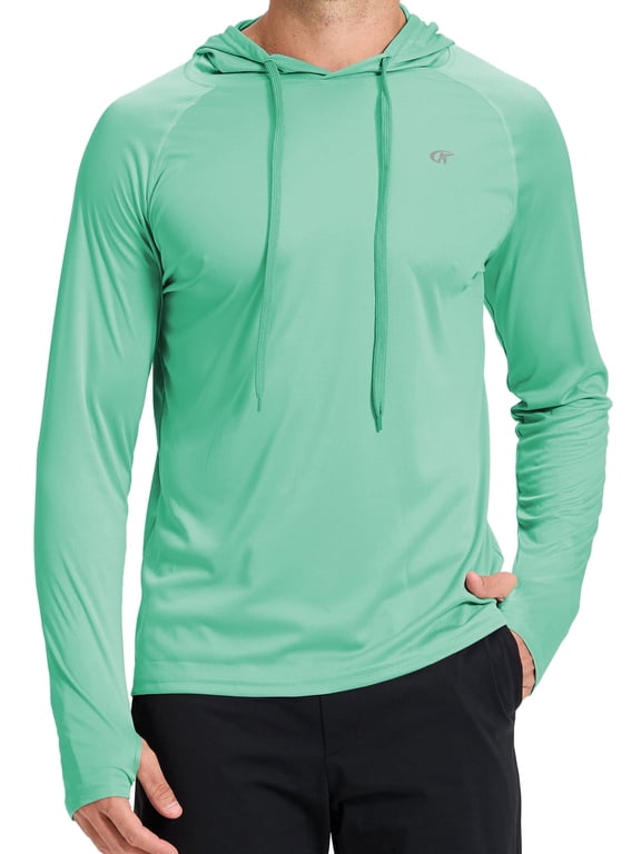 Men's UPF 50+ Long Sleeve Sunscreen Hoodie UV Sun Protection Hoodie with Thumbholes for Workout Fishing Hiking Sports Long Sleeve Hoodie Light Green XL