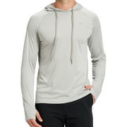 Satankud Men's UPF 50+ Long Sleeve Sunscreen Hoodie UV Sun Protection Hoodie with Thumbholes for Workout Fishing Hiking Sports Long Sleeve Hoodie Light Grey L