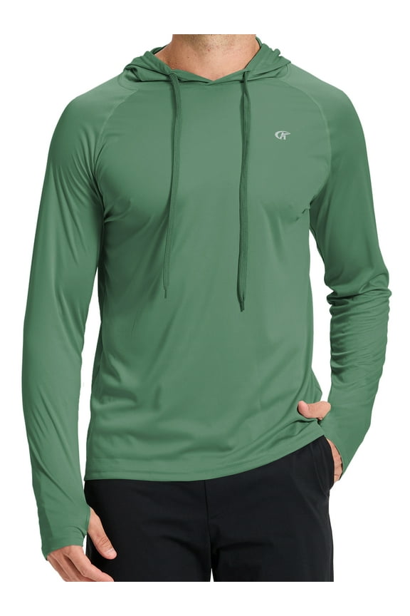 Men's UPF 50+ Long Sleeve Sunscreen Hoodie UV Sun Protection Hoodie with Thumbholes for Workout Fishing Hiking Sports Long Sleeve Hoodie Olive Green L