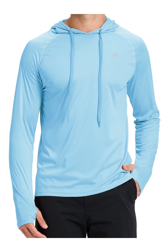 Men's UPF 50+ Long Sleeve Sunscreen Hoodie UV Sun Protection Hoodie with Thumbholes for Workout Fishing Hiking Sports Long Sleeve Hoodie Sky Blue XL