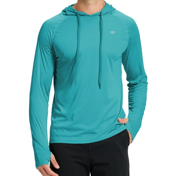 Satankud Men's UPF 50  Long Sleeve Sunscreen Hoodie UV Sun Protection Hoodie with Thumbholes for Workout Fishing Hiking Sports Long Sleeve Hoodie Peacock Blue 2XL